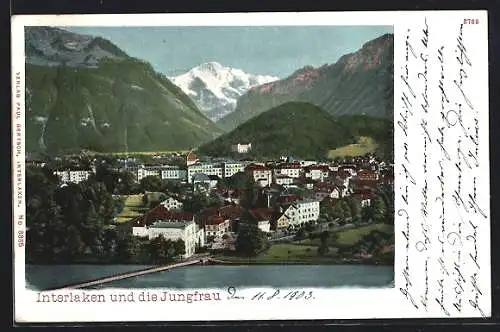AK Interlaken, Ortsansicht und die Jungfrau