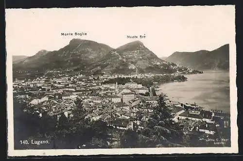 AK Lugano, Stadtansicht mit Monte Boglia und Monte Bre