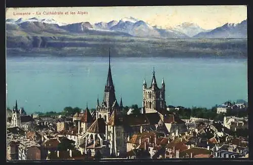AK Lausanne, La Cathèdrale et les Alpes