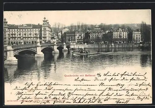 AK Zürich, Quaibrücke mit Bellevue