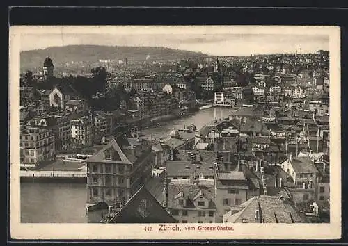 AK Zürich, Stadtansicht vom Grossmünster