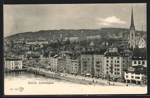 AK Zürich, Limmatquai aus der Vogelschau