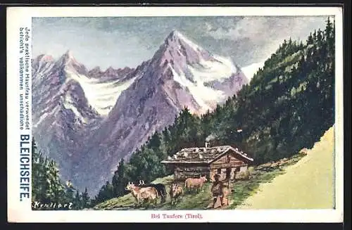 Künstler-AK Sand in Taufers, Rinderherde in den Bergen