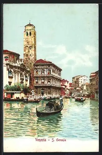 AK Venezia, S. Geremia, Gondel vor einer Kirche