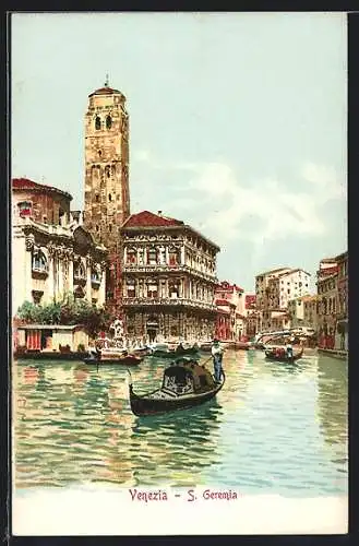 AK Venezia, S. Geremia, Gondel vor einer Kirche