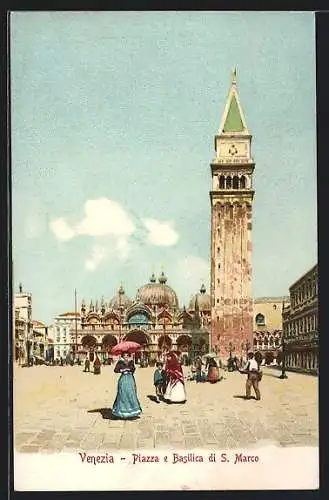 AK Venezia, Piazza e Basilica di S. Marco, Passanten auf dem Markusplatz vor der Basilika