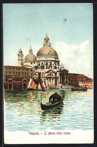 Lithographie Venezia, S. Maria della Salute, Gondel mit Gondoliere
