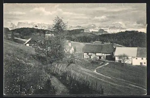 AK Bozen in Tirol, Rittenbahn-Station Wolfsgruben gegen Schlern und Rosengarten