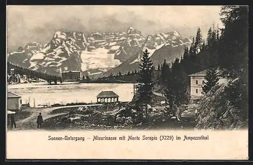 AK Misurinasee mit Monte Sorapis im Ampezzothal beim Sonnen-Untergang