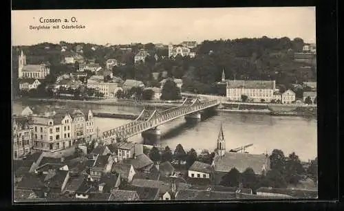 AK Crossen / Krosno Odrz, Berglähne mit Oderbrücke