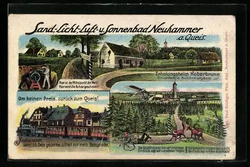AK Neuhammer a. Queis, Erholungsheim Koberbrunn, Eisenbahn