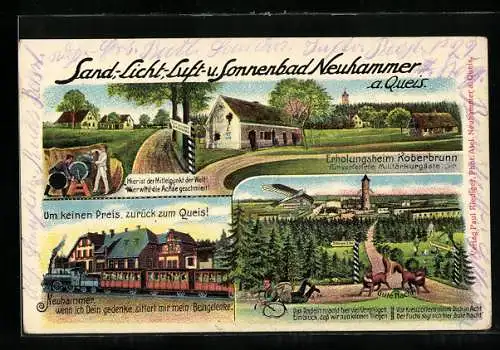 AK Neuhammer a. Queis, Erholungsheim Koberbrunn, Eisenbahn