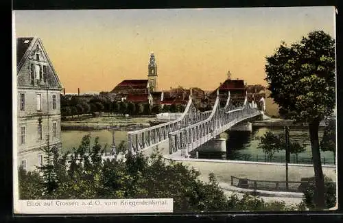 AK Crossen a. d. O., Flusspartie mit Brücke vom Kriegerdenkmal aus gesehen