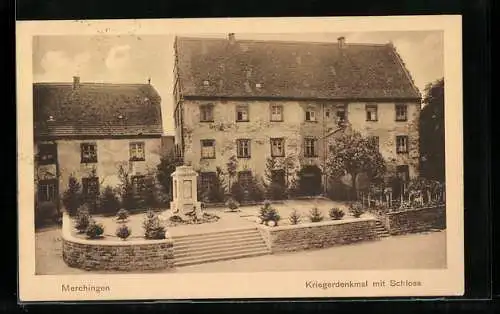 AK Merchingen / Baden, Kriegerdenkmal mit Schloss