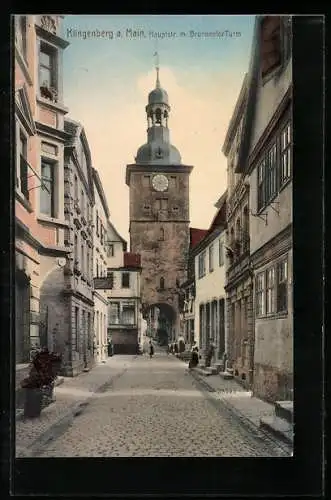 AK Klingenberg a. Main, Hauptstr. m. Brunnentor-Turm