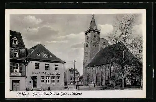 AK Stassfurt, Grosser Markt und Jahnniskirche mit Stadtsparkasse