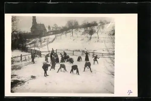 AK Steckenroth, Einwohner bei der Schneeballschlacht