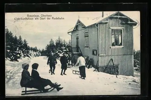 AK Braunlage /Harz, Unterkunftshaus am Start der Rodelbahn