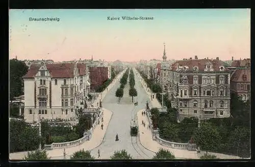 AK Braunschweig, Kaiser Wilhelm-Strasse aus der Vogelschau