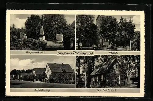 AK Dieckhorst, Kriegerdenkmal, Mühle, Siedlung & Friedrichsruh