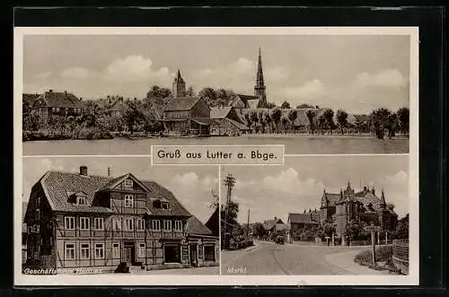 AK Lutter / Barenberge, Ortsblick, Geschäfthaus Hermes und Markt