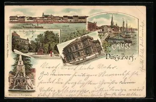 Lithographie Düsseldorf, Cornelius Platz, Theater und Rhein-Werft