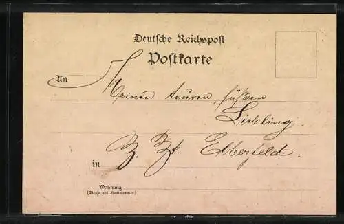 Lithographie Elberfeld, Rathaus, Realschule in der Nordstadt, Moltke-Denkmal