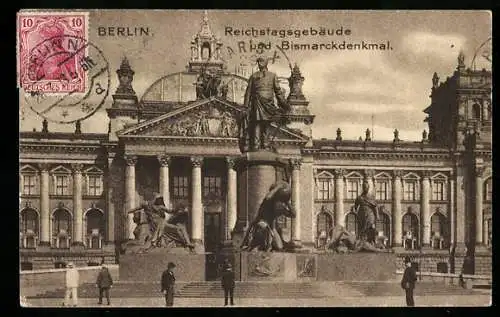 AK Berlin, Reichstagsgebäude und Bismarckdenkmal