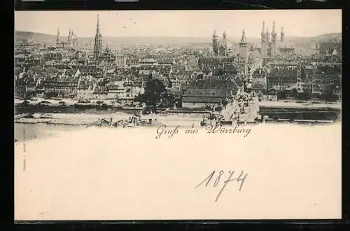 AK Würzburg, Stadtansicht mit Flusspartie