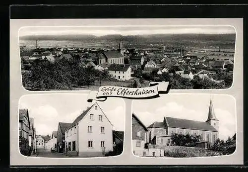 AK Elfershausen / Ufr., Lebensmittelgeschäft Franz Danz, Kirche, Teilansicht