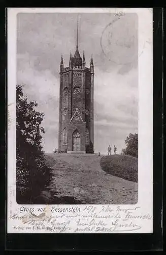 AK Hessenstein / Lütjenburg, Blick auf Turm mit Besuchern