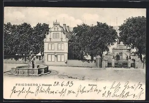 AK Friedberg / Hessen, Partie am Schloss und Brunnen