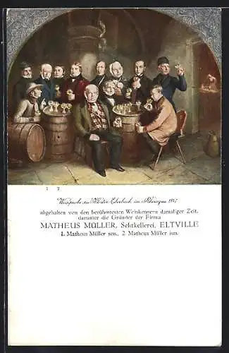 AK Eltville, Sektkellerei Matheus Müller, Gemälde der Weinprobe 1847