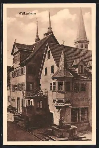 AK Weikersheim, Brunnen an altem Gasthaus
