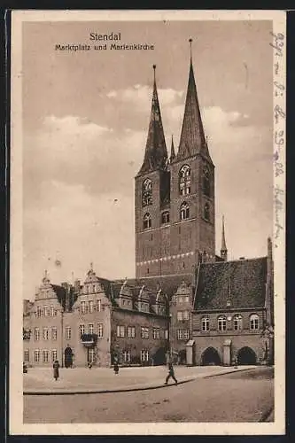 AK Stendal, Marktplatz und Marienkirche