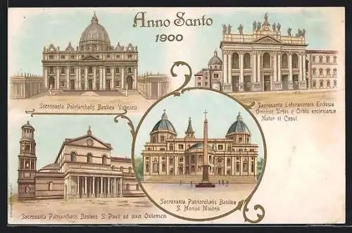 Lithographie Vatikanstadt, Sacrosanta Patriarchalis Basilica Vaticana, S. Mariae Maioris & S. Pauli ad viam Ostiensem