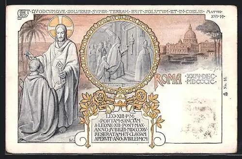 AK Roma, Papst Leo XIII., Jesus Christus überreicht den Schlüssel