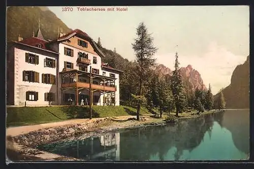 AK Toblach, Toblachersee mit Hotel