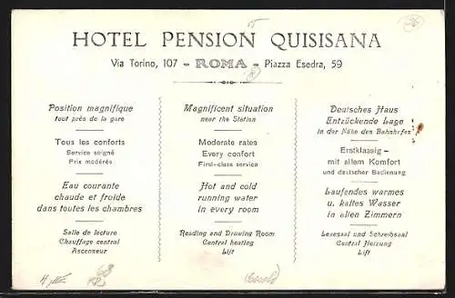 AK Roma, Hotel Pension Quisiana, Via Torino, 107