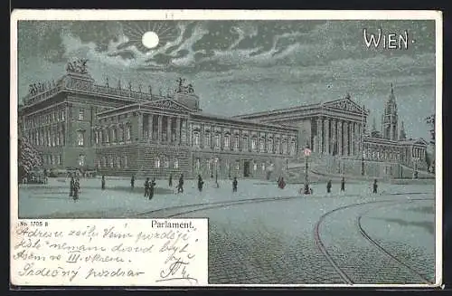 Lithographie Wien, Das Parlament im Mondschein