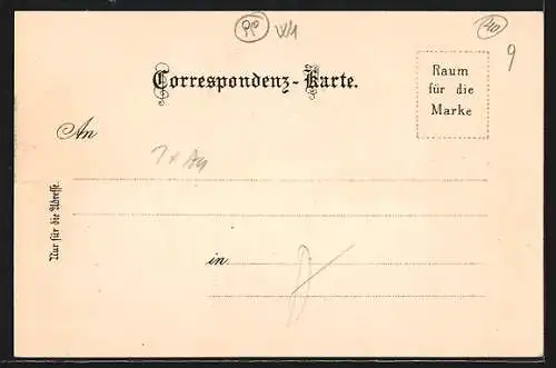 Lithographie Wien, Blick über den Franzensring, Wappen