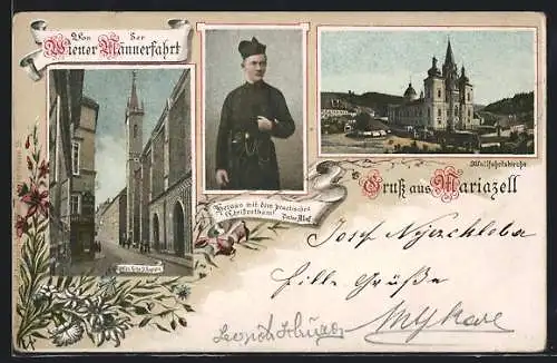AK Mariazell, Portrait eines Geistlichen, Kirche St. Augustin, Wallfahrtskirche um 1900