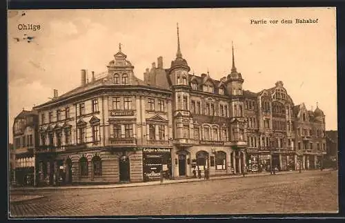 AK Ohligs, Hotel Kanzler-Kaiserhof vor dem Bahnhof