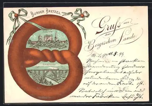 Passepartout-Lithographie Solingen, Burger Bretzel, Burg a. W., Riesenbrücke