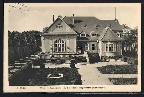AK Hanau, Offiziers-Kasino des III. Eisenbahn-Regimentes, Gartenseite