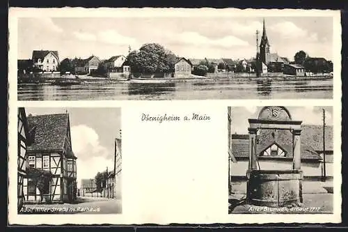 AK Dörnigheim / Main,  Strasse mit Rathaus, Alter Brunnen, Ortsansicht