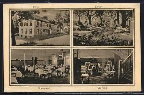 AK Oberursel, Hotel Hohe Mark im Taunus, Speisesaal, Garten, Vorhalle, Inh. Hch. Bauser