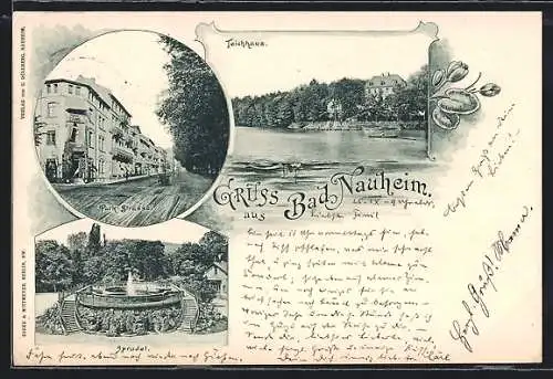 AK Bad Nauheim, Park-Strasse, Sprudel, Teichhaus