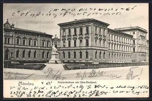 AK München, Polytechnikum mit Ohm-Denkmal