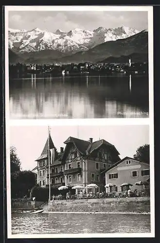 AK Seeshaupt am Starnbergersee, Ortsansicht gegen die Berge, Hotel am See